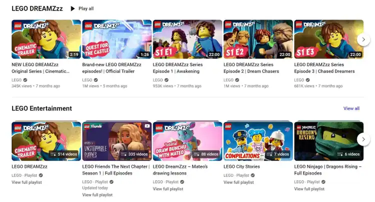 LEGO's video content