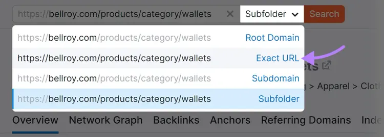 Backlinks dropdown menu