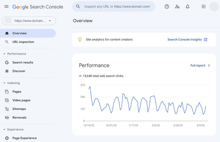 Google Search Console overview page