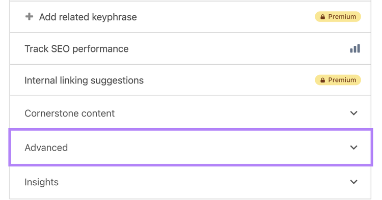 advanced tab in yoast seo