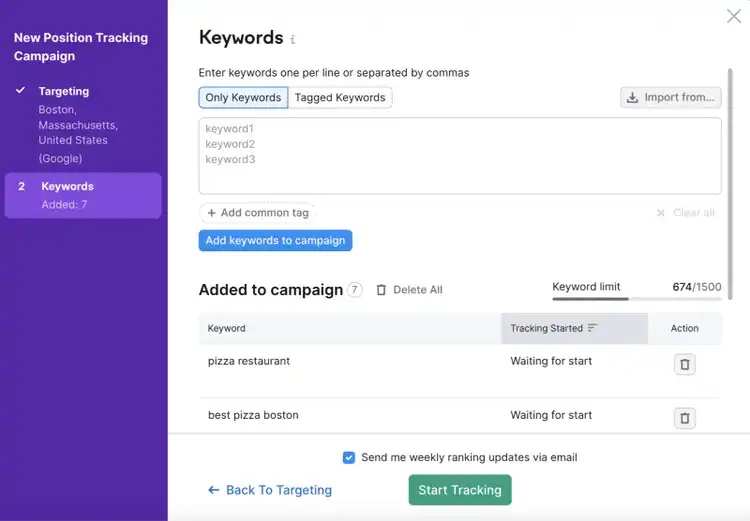 local keywords added to tracking campaign