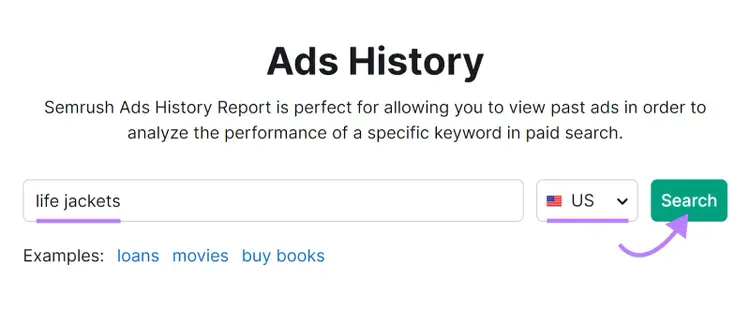 "life jackets" entered into the Ads History search bar