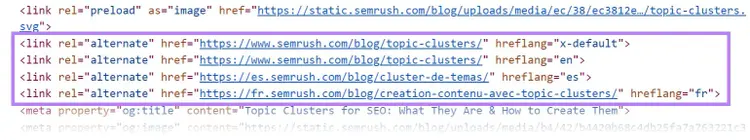 Hreflang attributes for the Semrush website