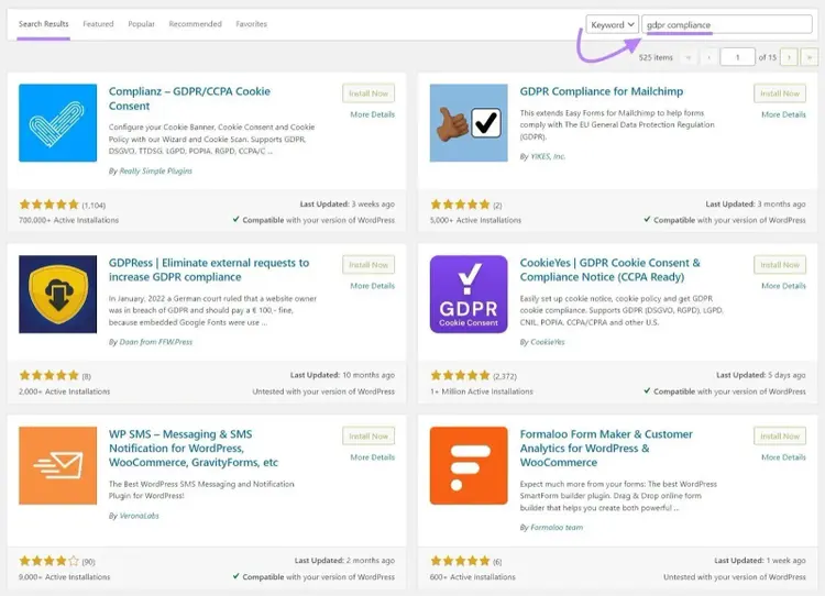 WordPress GDPR compliance plugins including Compliance and GDPRPass tools