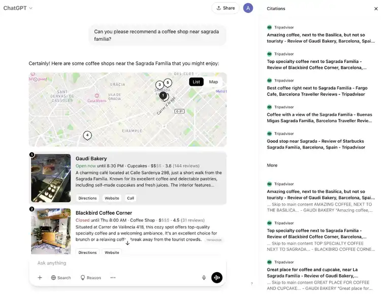 A local search on ChatGPT with citations