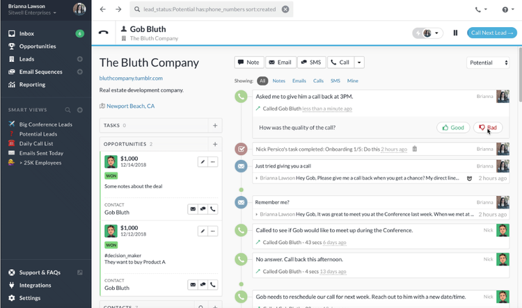 The Close CRM helps centralize client information and automate workflows, so sales reps make more calls
