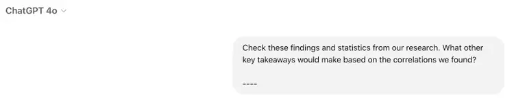 ChatGPT 4o interface prompt asking about research findings and key correlations