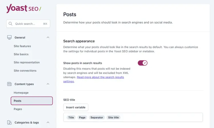 Yoast SEO's post settings in WordPress.