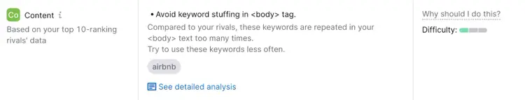 "Avoid keyword stuffing in <body> tag." recommendation