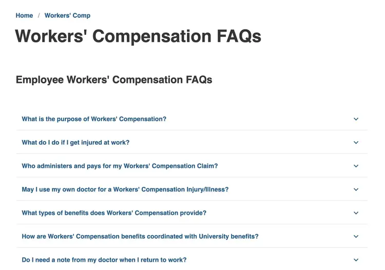The FAQs section on a blog post about worker's compensation.