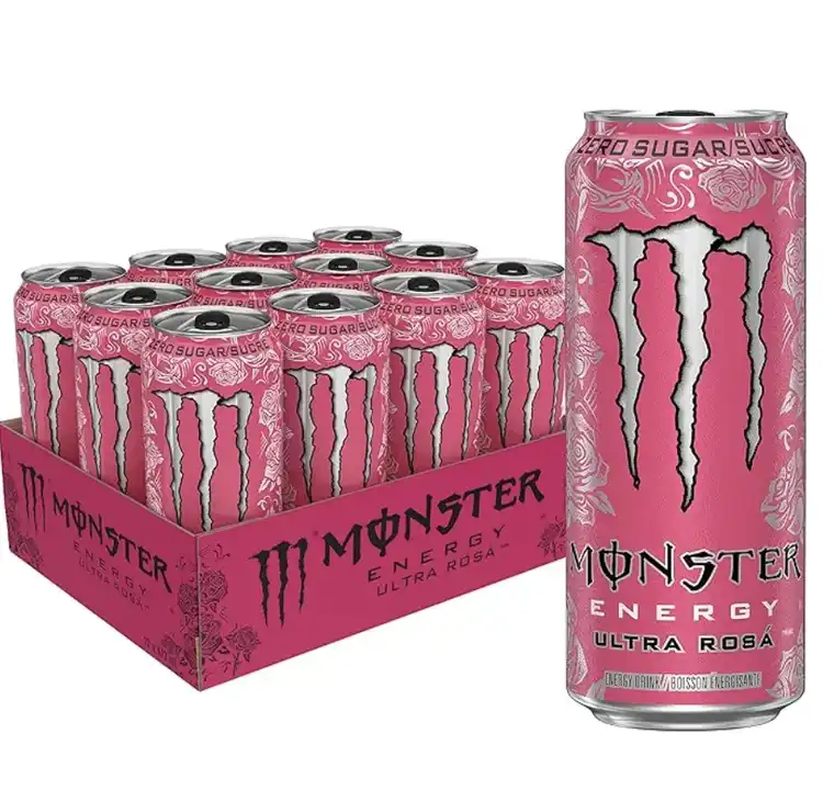 Monster Energy Ultra Roba zero sugar pink cans in display