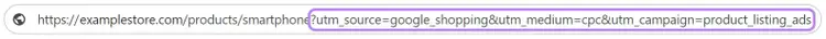 An example of PLA URL tagged with unique UTM codes