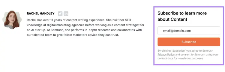 A sign-up form on Semrush's Blog