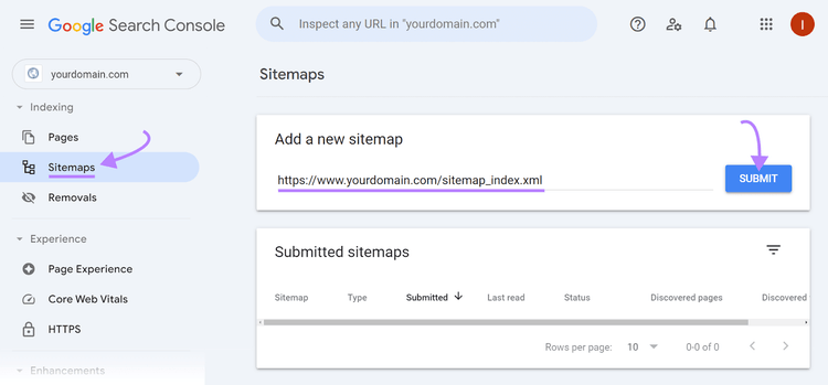 submit sitemap to Google via Google Search Console
