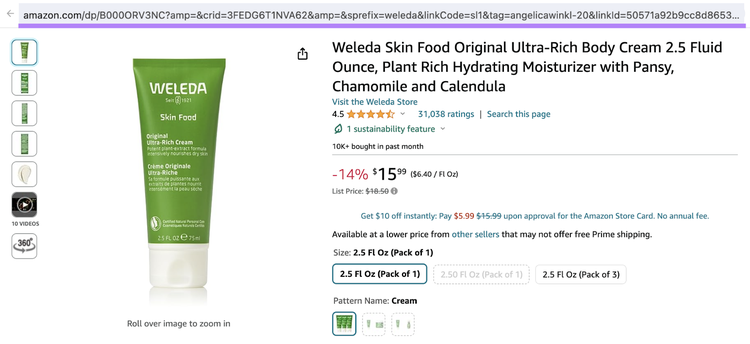 unique affiliate link on Amazon product page