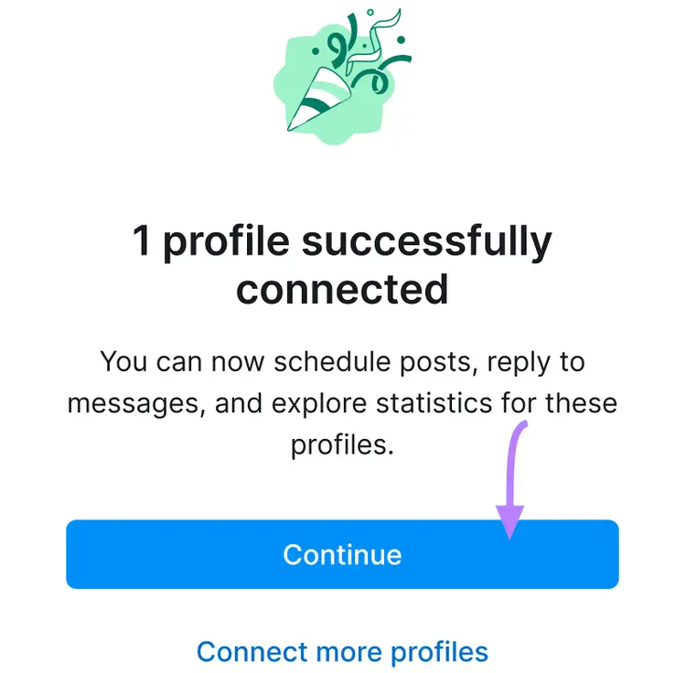 "1 profile successfully connected" message window