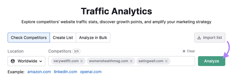 search for three competitors in traffic analytics tool