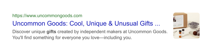 Google search result from Uncommon Goods for unique gifts from independent makers