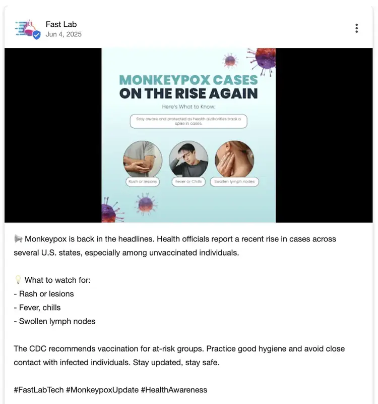 Google Business Profile post by a healthcare business sharing insights about recent developments, like the rise in Monkeypox cases.