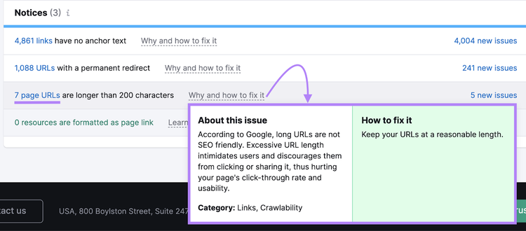 why and how to fix it pop up shows how to fix urls longer than 200 characters