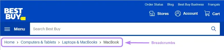 An example of breadcrumbs from BestBuy's site