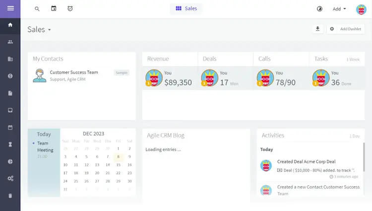 Sales dashboard in Agile CRM