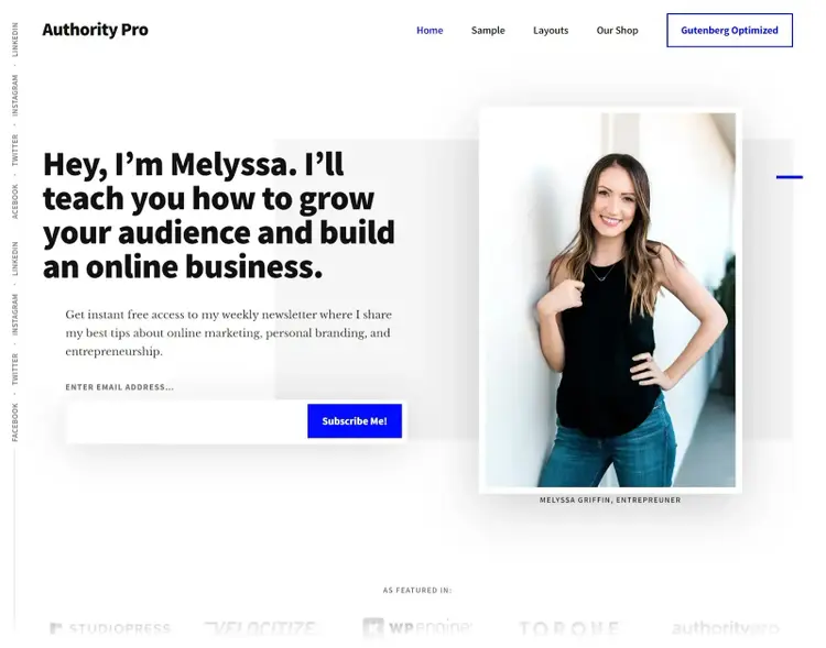 Authority Pro WordPress theme with Melyssa Griffin teaching audience growth and business building