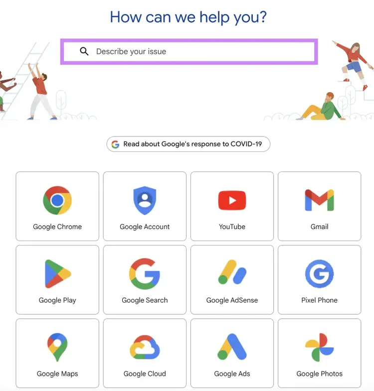 Google’s "How can we help you?" FAQ page