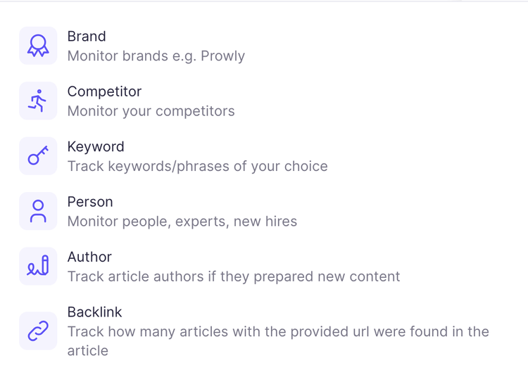 Monitoring options in Brand Monitoring app
