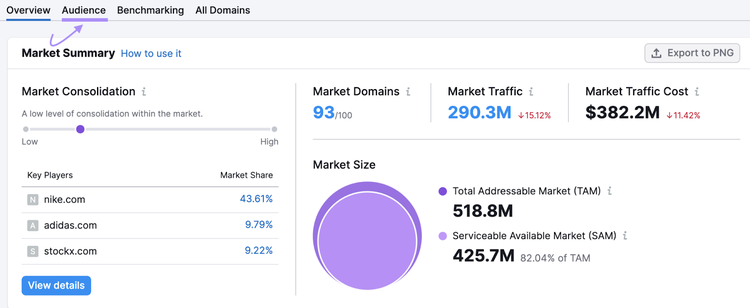 “Audience” tab in Market Explorer tool