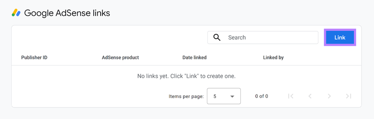 Link button highlighted