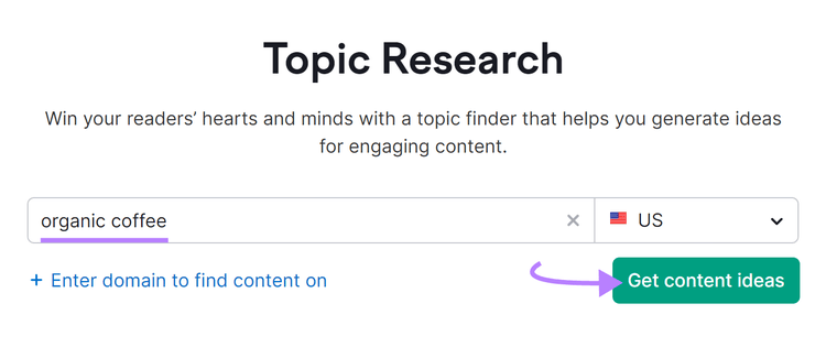 "organic coffee" entered into the Topic Research tool