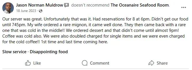 A negative Facebook review.