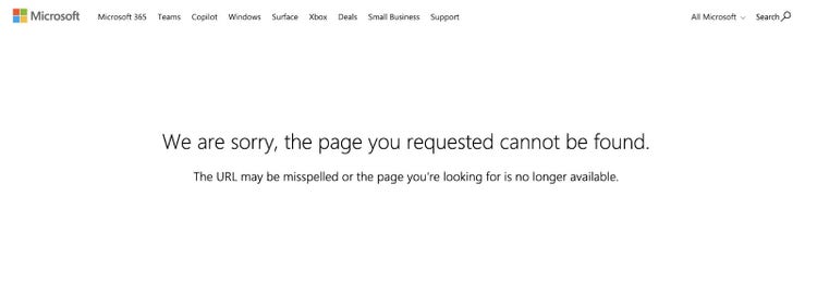 Microsoft 404 page.