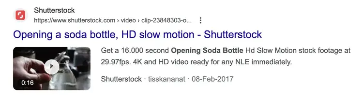 An example of video result on Google SERP from Shutterstock