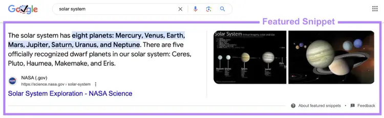 featured snippet example includes images as well