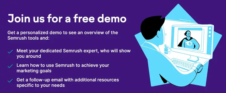 "Join us for a free demo" section on Semrush