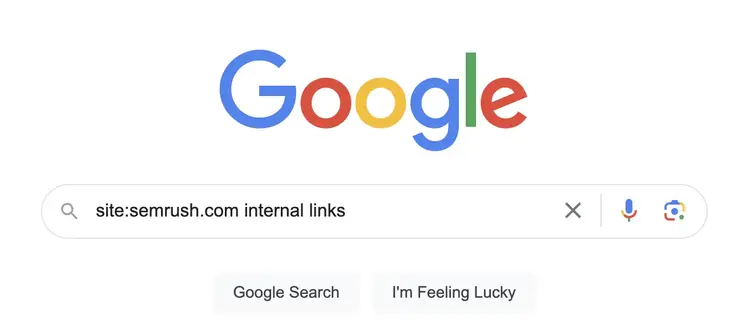 “site:semrush.com internal links” entered into the Google search bar