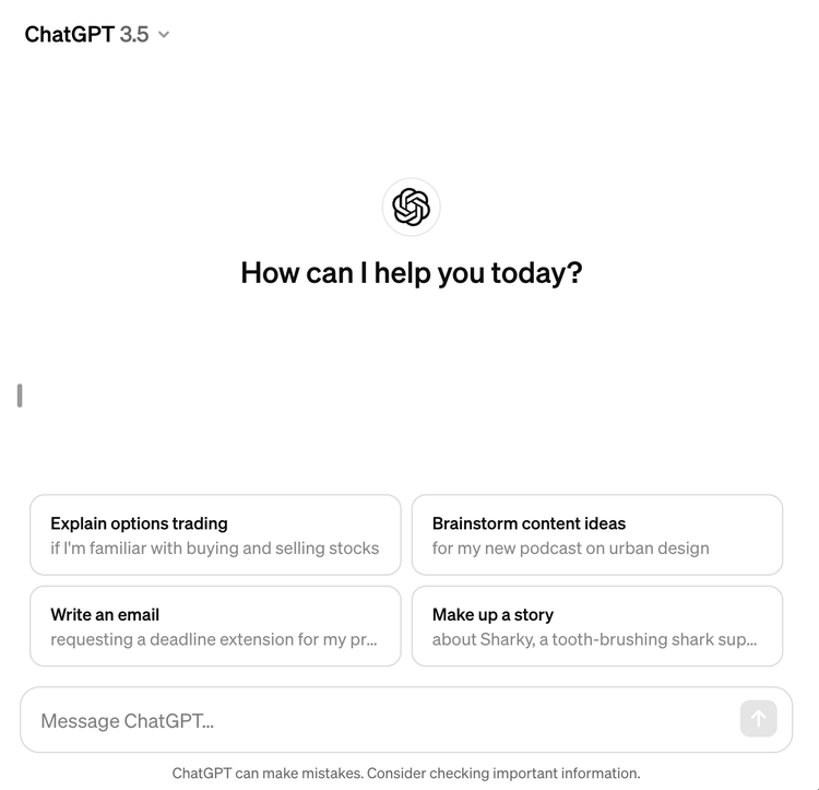 ChatGPT 3.5 landing page