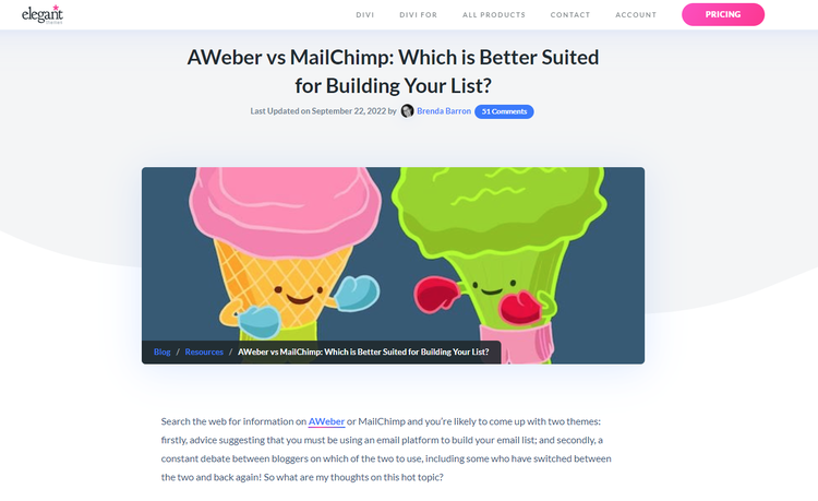 Elegant Themes's blog post comparing AWeber and MailChimp
