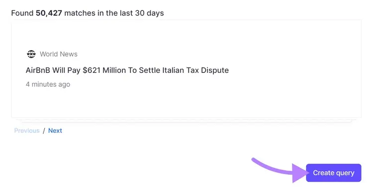 "Create query" button highlighted