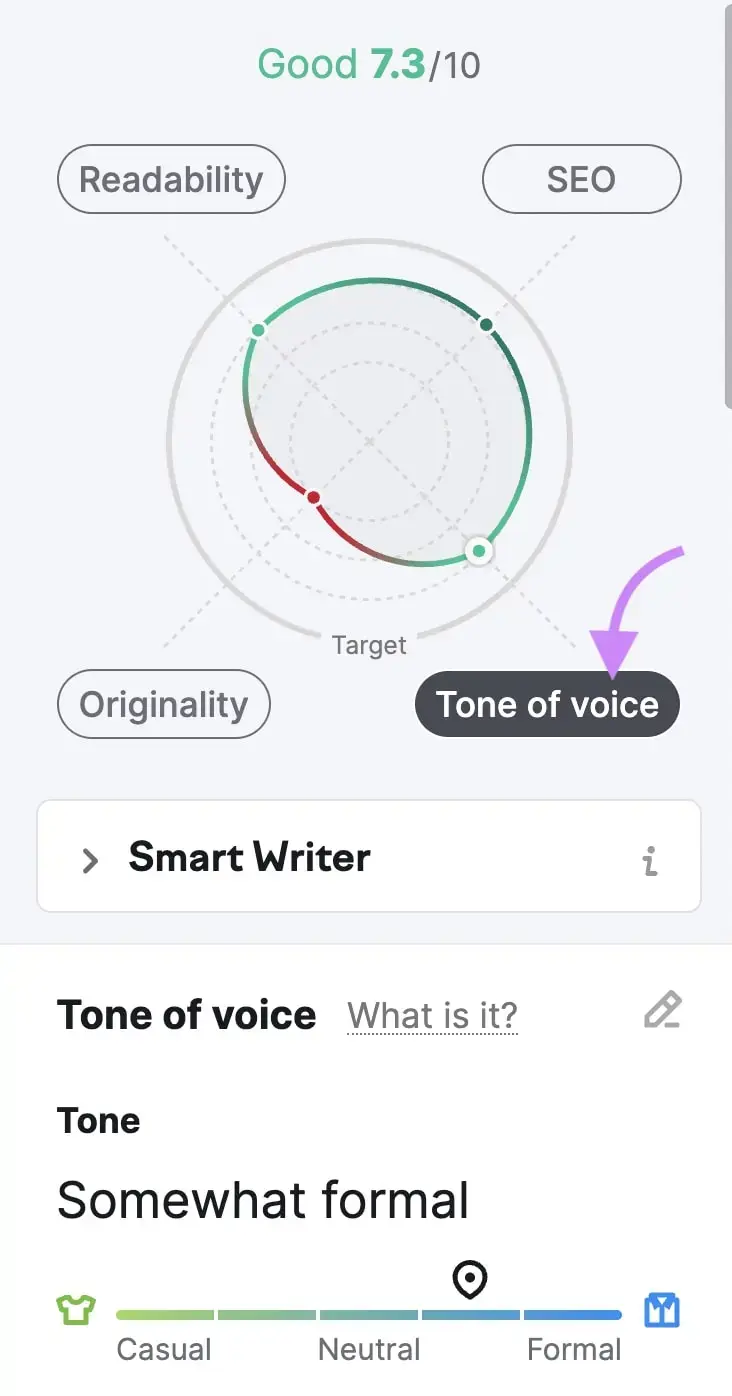 "Tone of Voice" issues section in SEO Writing Assistant