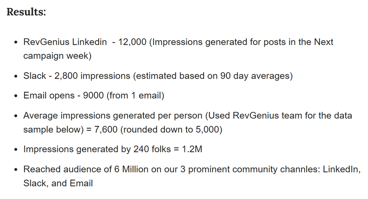 Marketing campaign example: “NEXT 50” by RevGenius, results