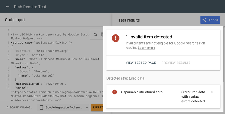 Rich Results Test tool