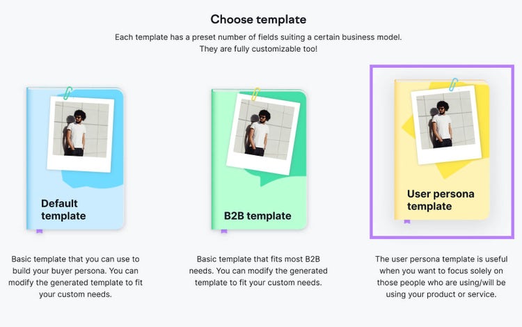 "User persona template" selected in Semrush Persona tool