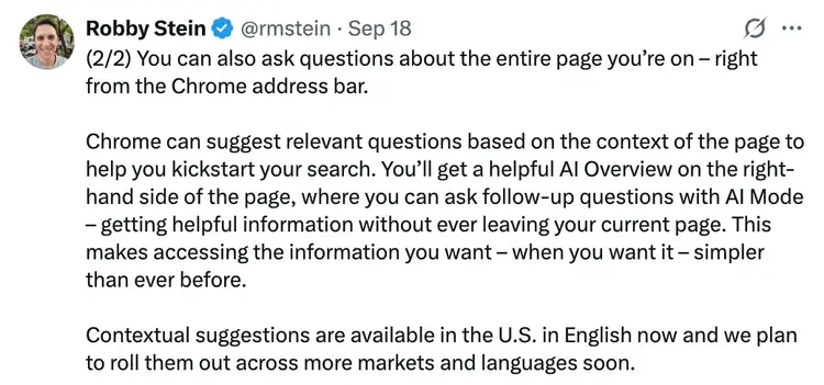 Robby Stein describes how AI-powered contextual suggestions work and could benefit users.