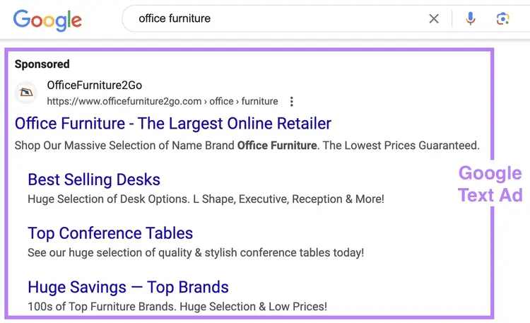 Google text ad example from OfficeFurniture2Go