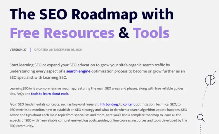 The SEO Roadmap with Free Resources & Tools course overview page
