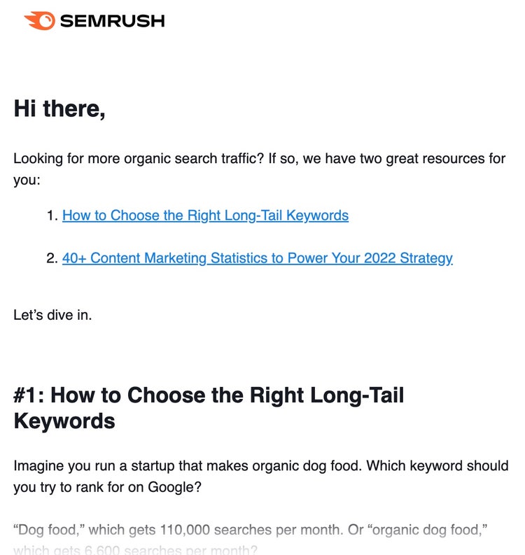 semrush newsletter example