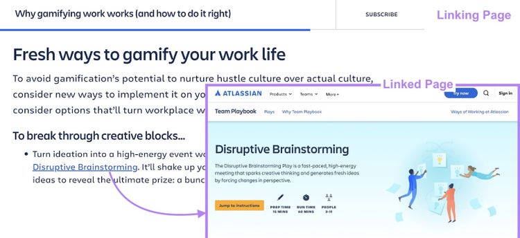 "Disruptive Brainstorming" anchor text links to Atlassian's page on disruptive brainstorming